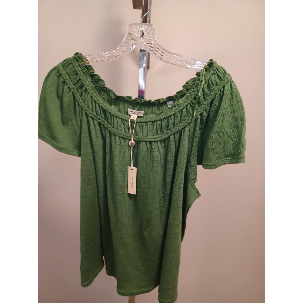 Max Studio Crochet Trim Top –Size 1X | Elevated Boho NWT